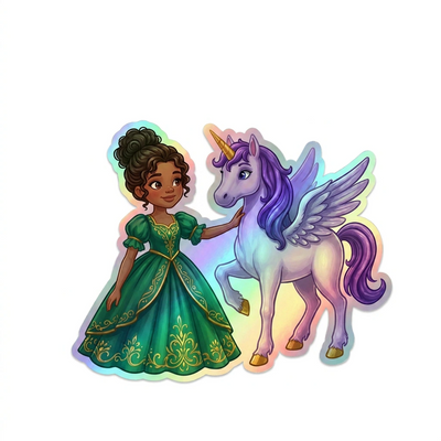 Caroline Unicorn Holographic Sticker (3.71” x 3”) for Kids