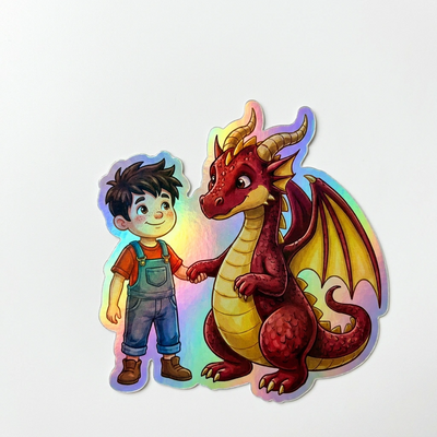 Caspian Dragon Holographic Sticker (2.98” x 3”) for Kids