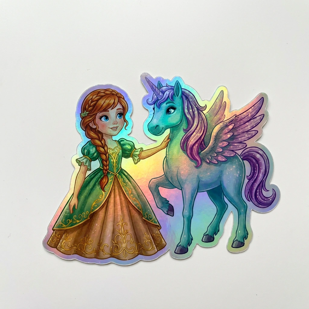Cecilia Unicorn Holographic Sticker (3.71” x 3”) for Kids