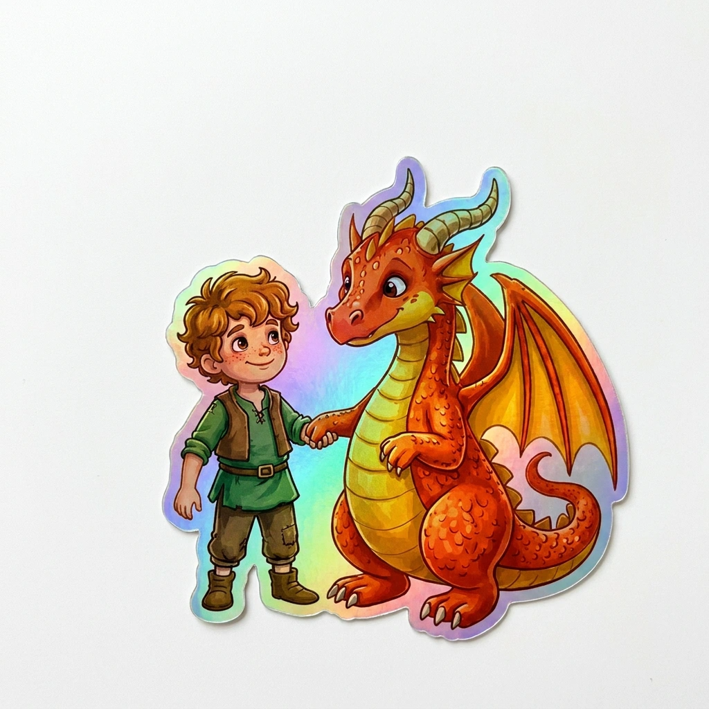 Cesar Dragon Holographic Sticker (2.98” x 3”) for Kids
