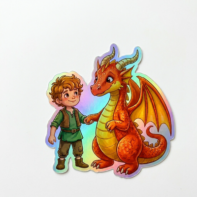 Cesar Dragon Holographic Sticker (2.98” x 3”) for Kids