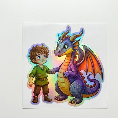 Christian Dragon Holographic Sticker (2.98” x 3”) for Kids