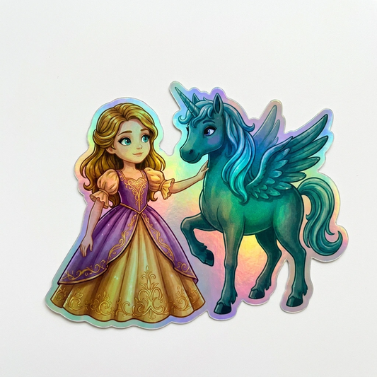 Courtney Unicorn Holographic Sticker (3.71” x 3”) for Kids