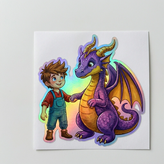 Damian Dragon Holographic Sticker (2.98” x 3”) for Kids