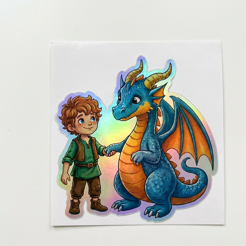 Daniel Dragon Holographic Sticker (2.98” x 3”) for Kids