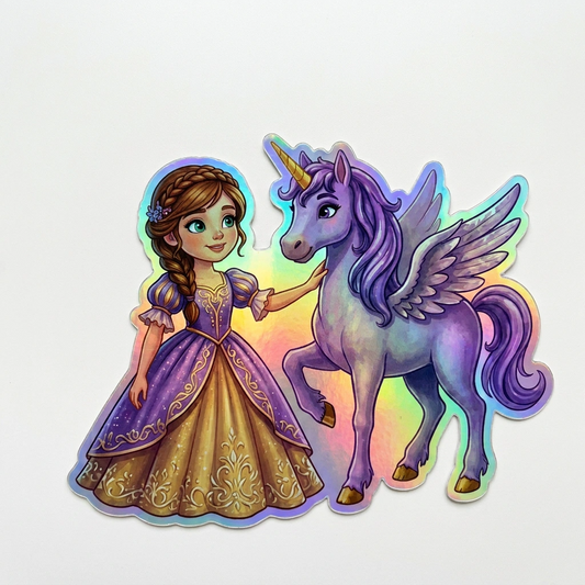 Daniela Unicorn Holographic Sticker (3.71” x 3”) for Kids