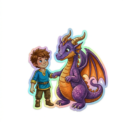 Declan Dragon Holographic Sticker (2.98” x 3”) for Kids
