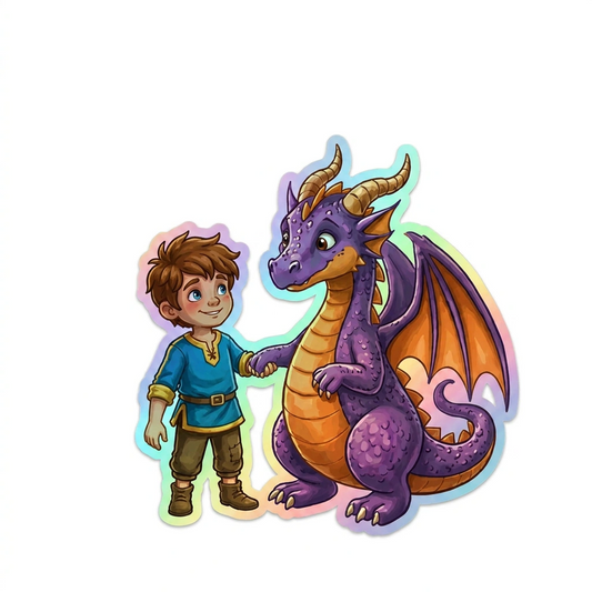 Declan Dragon Holographic Sticker (2.98” x 3”) for Kids