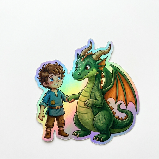 Derek Dragon Holographic Sticker (2.98” x 3”) for Kids