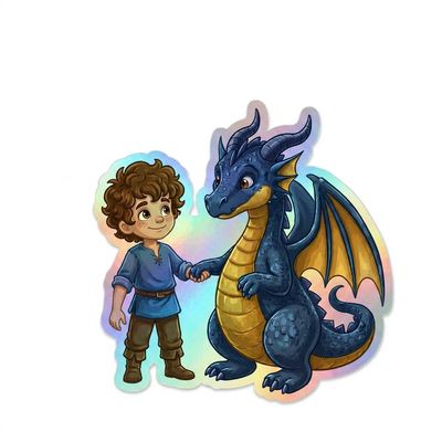 Dillon Dragon Holographic Sticker (2.98” x 3”) for Kids