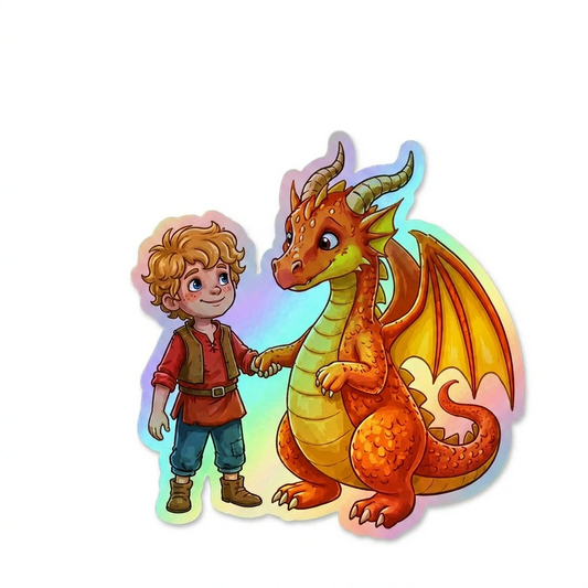 Dominic Dragon Holographic Sticker (2.98” x 3”) for Kids