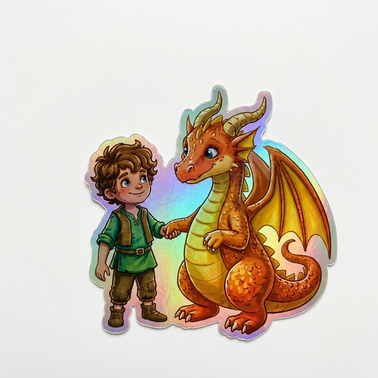 Dylan Dragon Holographic Sticker (2.98” x 3”) for Kids