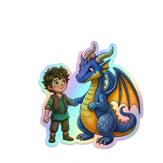 Eduardo Dragon Holographic Sticker (2.98” x 3”) for Kids
