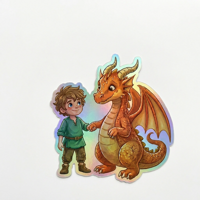 Eli Dragon Holographic Sticker (2.98” x 3”) for Kids