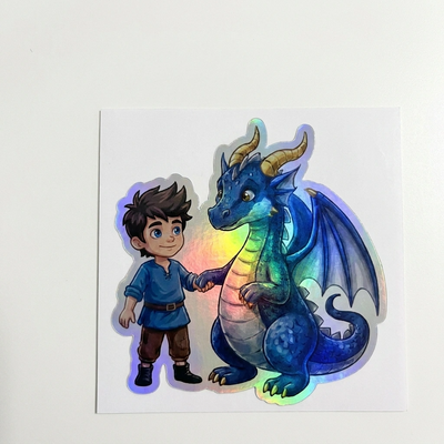 Elian Dragon Holographic Sticker (2.98” x 3”) for Kids