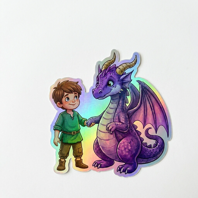 Elias Dragon Holographic Sticker (2.98” x 3”) for Kids