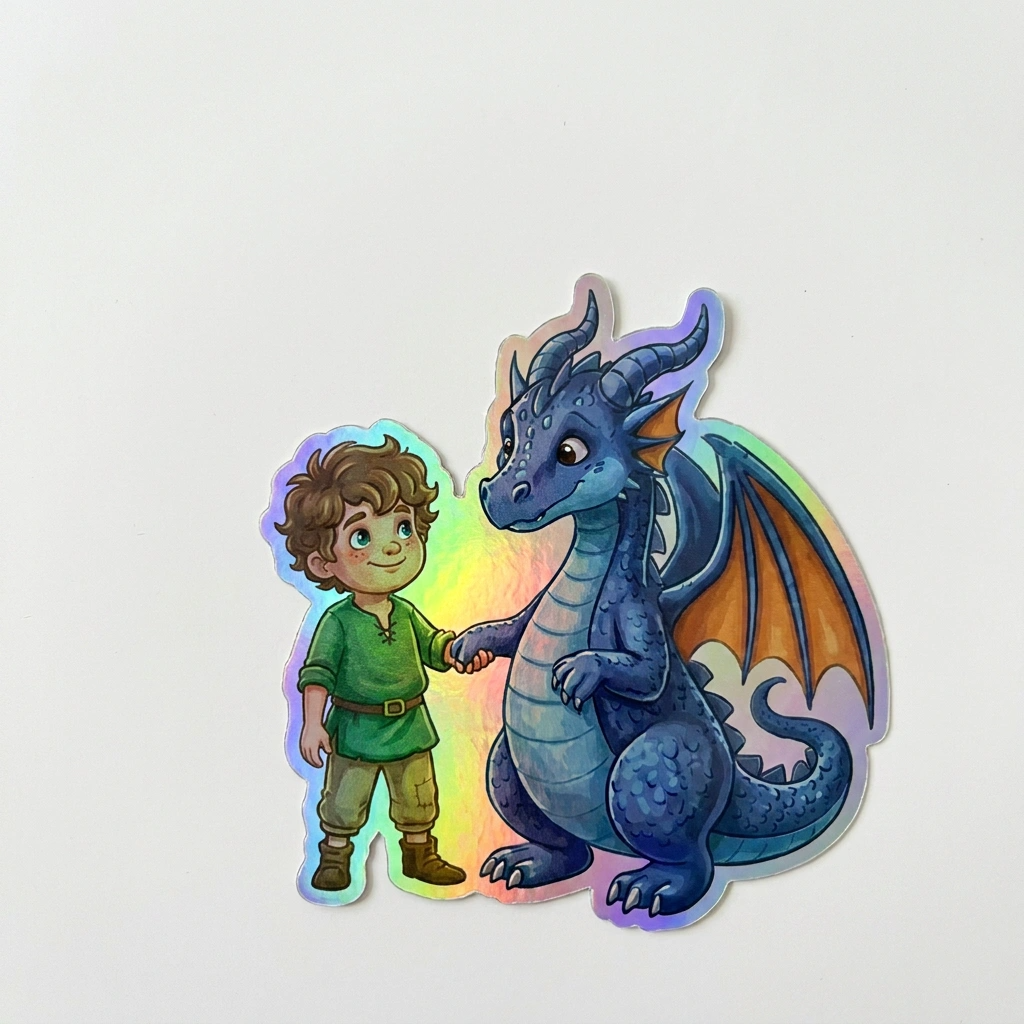 Elijah Dragon Holographic Sticker (2.98” x 3”) for Kids
