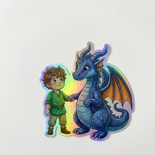 Elijah Dragon Holographic Sticker (2.98” x 3”) for Kids