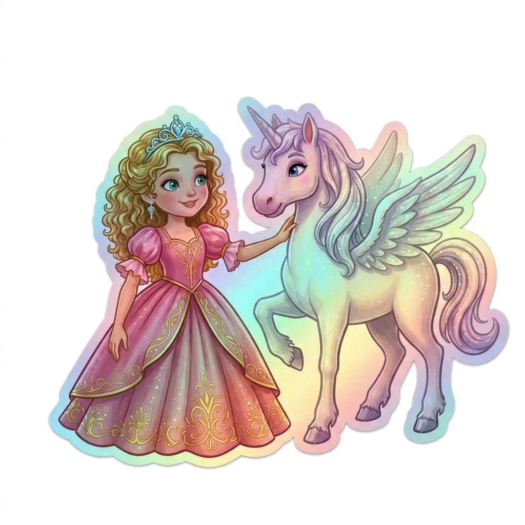 Ellie Unicorn Holographic Sticker (3.71” x 3”) for Kids