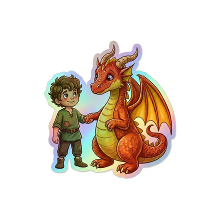 Elliot Dragon Holographic Sticker (2.98” x 3”) for Kids