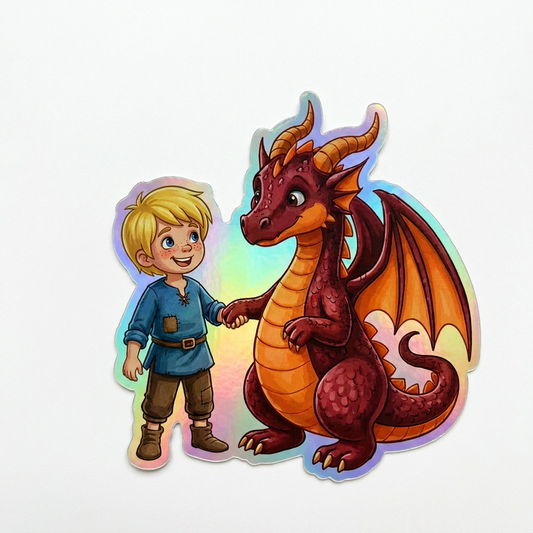 Elliott Dragon Holographic Sticker (2.98” x 3”) for Kids