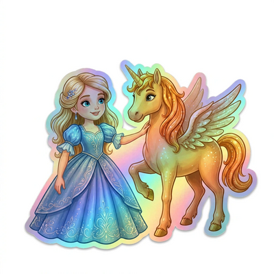 Elsa Unicorn Holographic Sticker (3.71” x 3”) for Kids