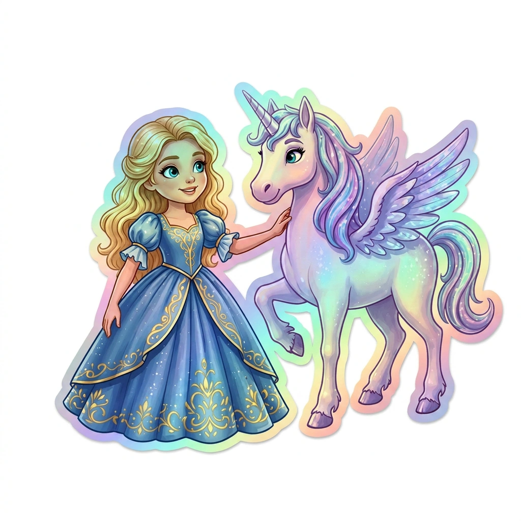 Emilia Unicorn Holographic Sticker (3.71” x 3”) for Kids