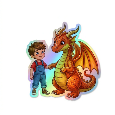 Emiliano Dragon Holographic Sticker (2.98” x 3”) for Kids