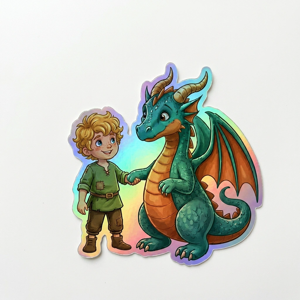 Emilio Dragon Holographic Sticker (2.98” x 3”) for Kids