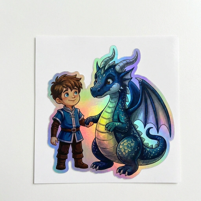 Emmett Dragon Holographic Sticker (2.98” x 3”) for Kids