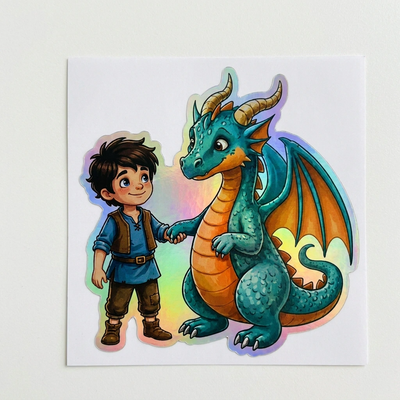 Enzo Dragon Holographic Sticker (2.98” x 3”) for Kids
