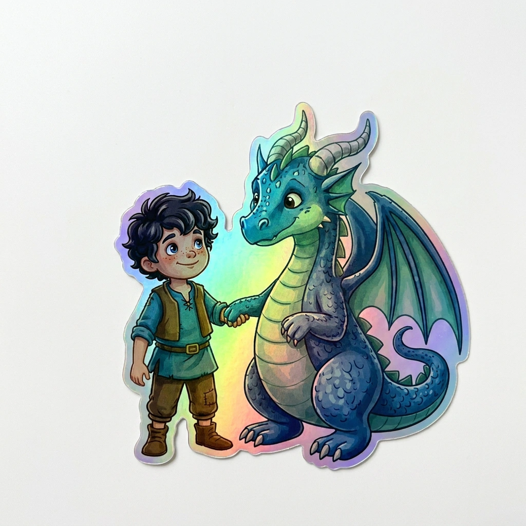 Erick Dragon Holographic Sticker (2.98” x 3”) for Kids