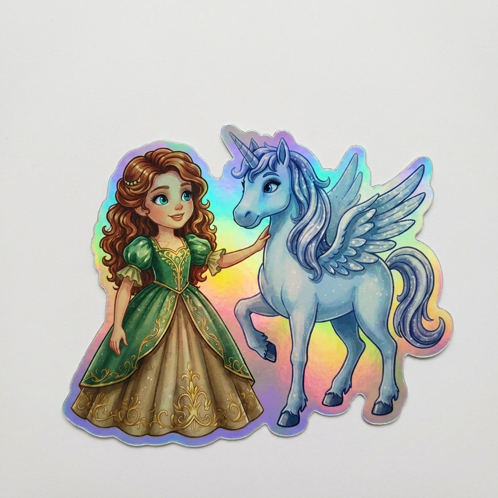 Esther Unicorn Holographic Sticker (3.71” x 3”) for Kids
