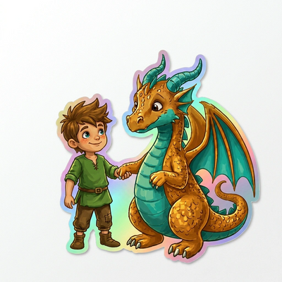 Ethan Dragon Holographic Sticker (2.98” x 3”) for Kids