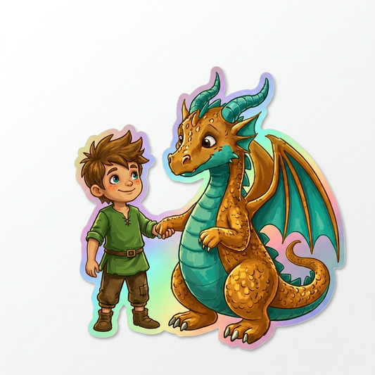 Ethan Dragon Holographic Sticker (2.98” x 3”) for Kids
