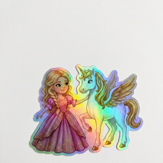 Evangeline Unicorn Holographic Sticker (3.71” x 3”) for Kids