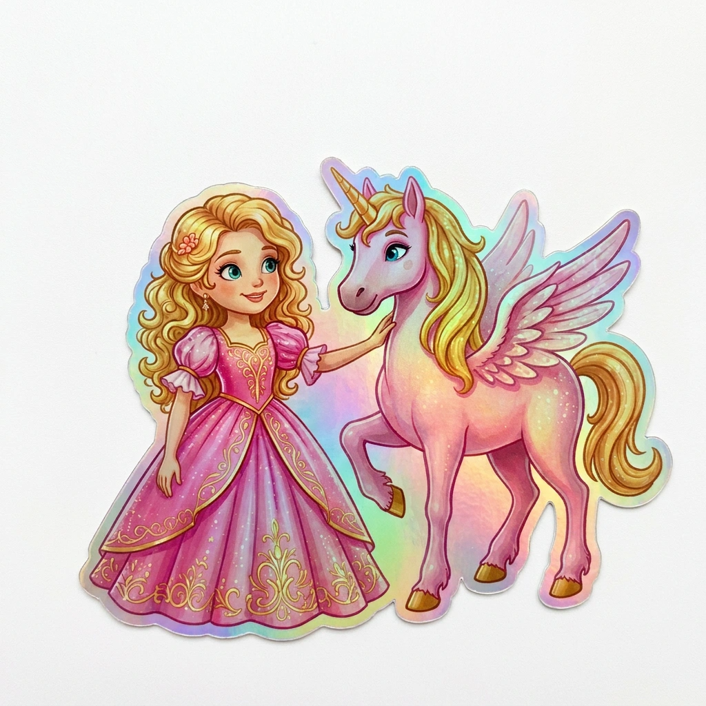 Evelyn Unicorn Holographic Sticker (3.71” x 3”) for Kids