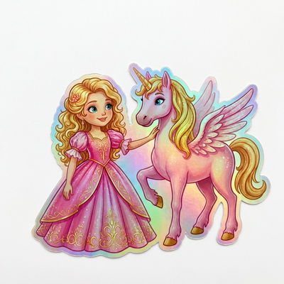 Evelyn Unicorn Holographic Sticker (3.71” x 3”) for Kids