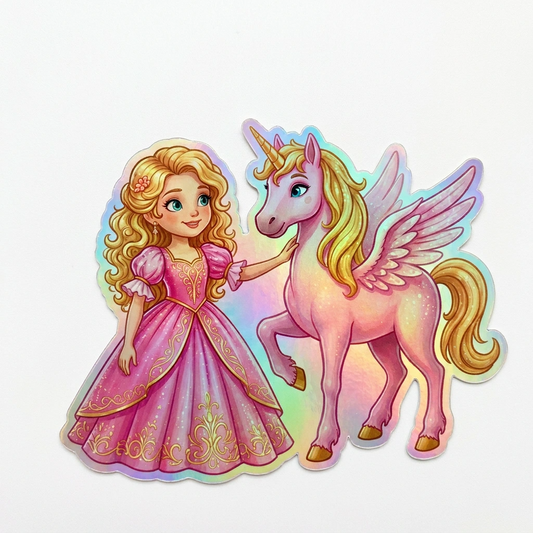 Evelyn Unicorn Holographic Sticker (3.71” x 3”) for Kids