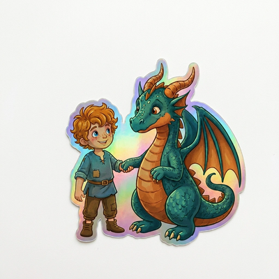 Everett Dragon Holographic Sticker (2.98” x 3”) for Kids