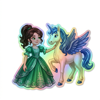 Evie Unicorn Holographic Sticker (3.71” x 3”) for Kids
