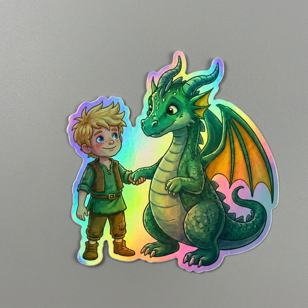 Ezra Dragon Holographic Sticker (2.98” x 3”) for Kids