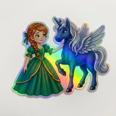 Faith Unicorn Holographic Sticker (3.71” x 3”) for Kids
