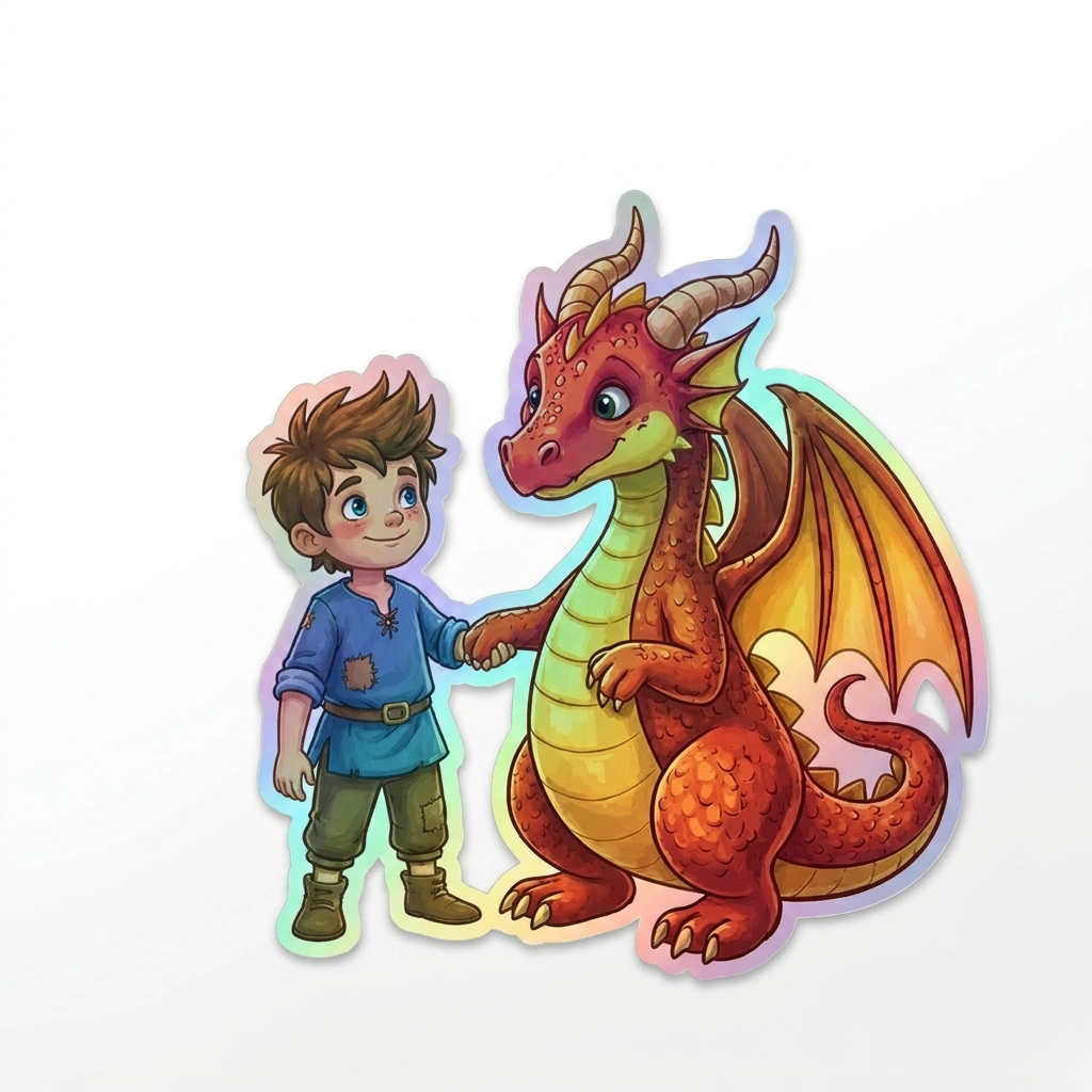 Felix Dragon Holographic Sticker (2.98” x 3”) for Kids