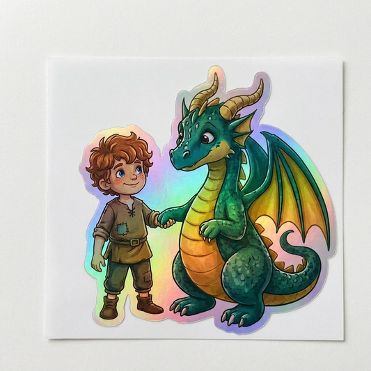 Finn Dragon Holographic Sticker (2.98” x 3”) for Kids