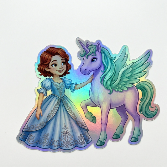 Flora Unicorn Holographic Sticker (3.71” x 3”) for Kids
