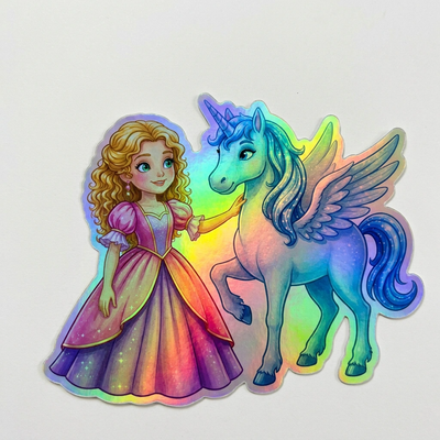 Freya Unicorn Holographic Sticker (3.71” x 3”) for Kids