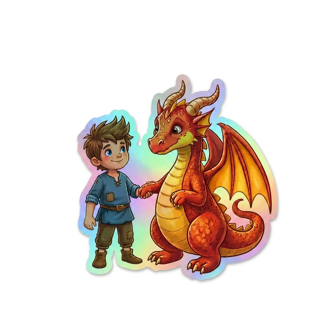 Gavin Dragon Holographic Sticker (2.98” x 3”) for Kids