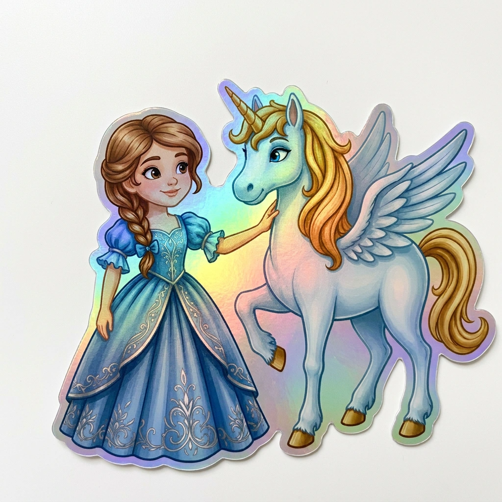 Genevieve Unicorn Holographic Sticker (3.71” x 3”) for Kids