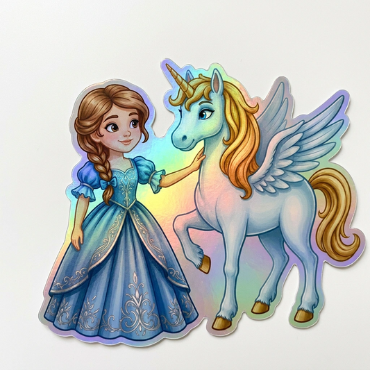 Genevieve Unicorn Holographic Sticker (3.71” x 3”) for Kids